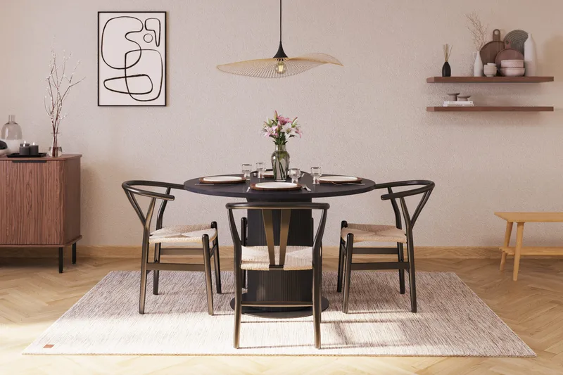 Noira Matgrupp 120 cm Massiv Ek Rund med 4 Dastoori Matstol - 2220067-4,2206128-1 - Svart - Möbler - Bord & matgrupper - Matgrupper
