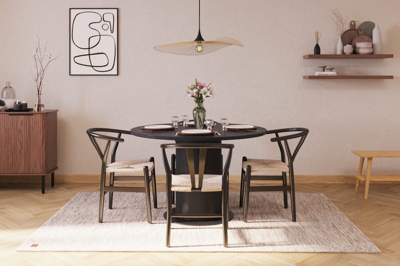 Noira Matgrupp 120 cm Massiv Ek Rund med 4 Dastoori Matstol - 2220067-4,2206128-1 - Svart - Möbler - Bord & matgrupper - Matgrupper