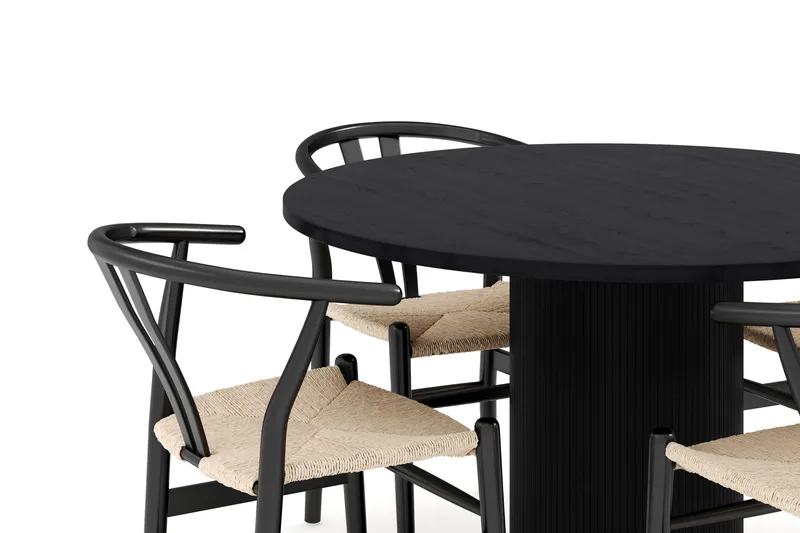 Noira Matgrupp 120 cm Massiv Ek Rund med 4 Dastoori Matstol - 2220067-4,2206128-1 - Svart - Möbler - Bord & matgrupper - Matgrupper