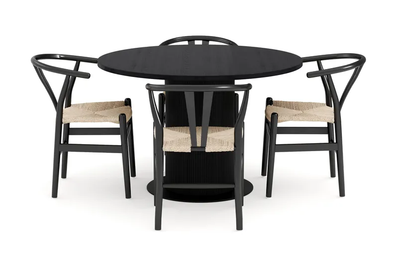 Noira Matgrupp 120 cm Massiv Ek Rund med 4 Dastoori Matstol - 2220067-4,2206128-1 - Svart - Möbler - Bord & matgrupper - Matgrupper