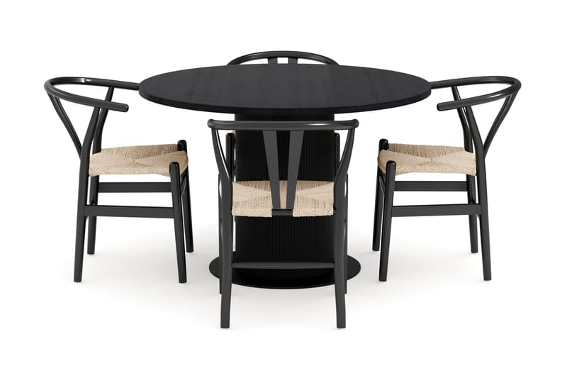 Noira Matgrupp 120 cm Massiv Ek Rund med 4 Dastoori Matstol - 2220067-4,2206128-1 - Svart - Möbler - Bord & matgrupper - Matgrupper