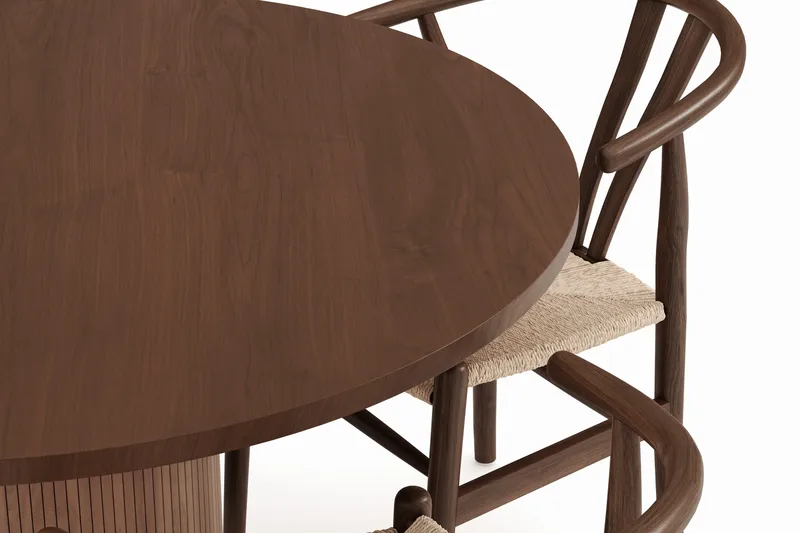 Noira Matgrupp 120 cm Massiv Valnöt Rund med 4 Dastoori Matstol - 2220070-4,2098428-1 - Brun / Beige / Valnöt - Möbler - Bord & matgrupper - Matgrupper