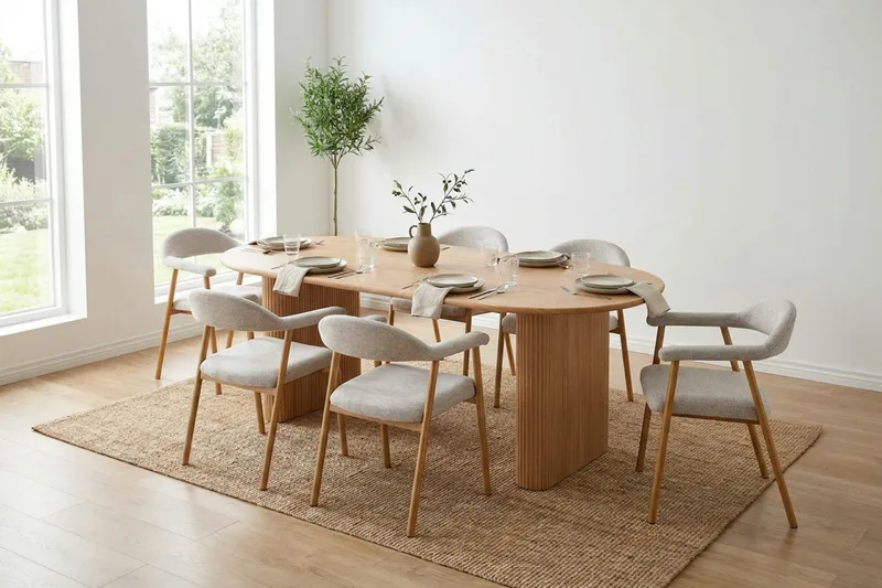 Noira Matgrupp 160-220 cm förlängningsbart i Ek med 6 Ronja Matstolar - Sand/Ek - Möbler - Bord & matgrupper - Matgrupper