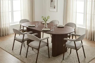 Noira Matgrupp 160-220 cm förlängningsbart i Valnöt med 6 Ronja Matstolar - Valnöt - Möbler - Bord & matgrupper - Matgrupper