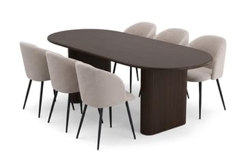 Noira Matgrupp 160-220 cm förlängningsbart med 6 Greya Mastolar - Rökt ek - Möbler - Bord & matgrupper - Matgrupper