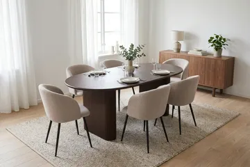 Noira Matgrupp 160-220 cm förlängningsbart med 6 Greya Mastolar - Rökt ek - Möbler - Bord & matgrupper - Matgrupper