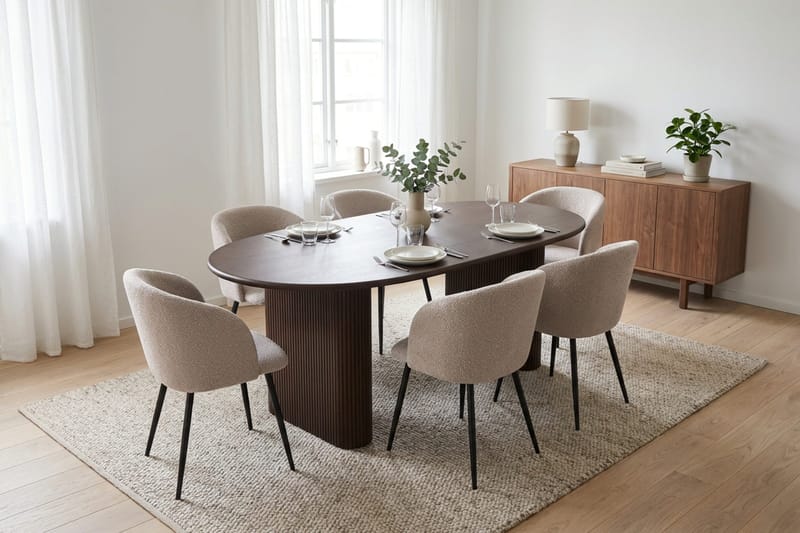 Noira Matgrupp 160-220 cm förlängningsbart med 6 Greya Mastolar - Rökt ek - Möbler - Bord & matgrupper - Matgrupper