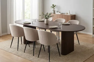 Noira Matgrupp 160-220 cm förlängningsbart med 6 Greya Mastolar - Rökt ek - Möbler - Bord & matgrupper - Matgrupper