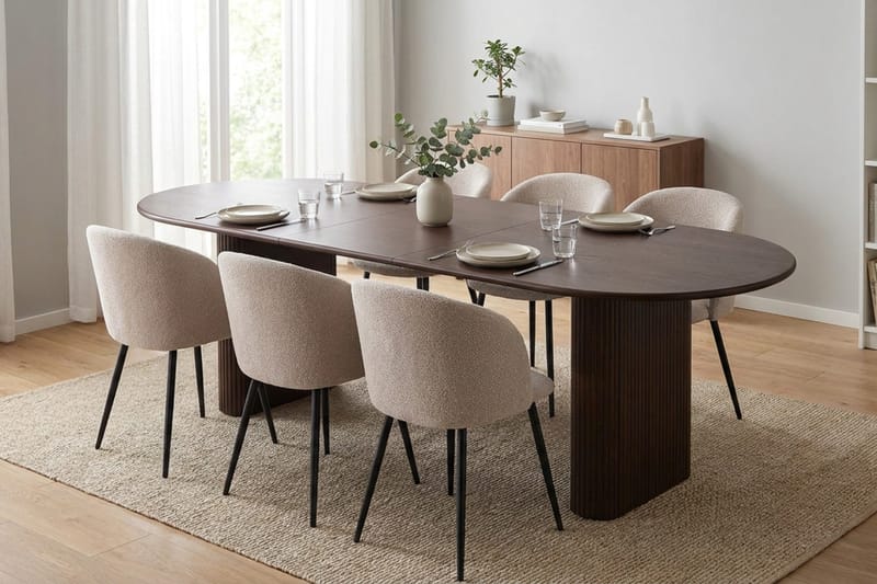Noira Matgrupp 160-220 cm förlängningsbart med 6 Greya Mastolar - Rökt ek - Möbler - Bord & matgrupper - Matgrupper