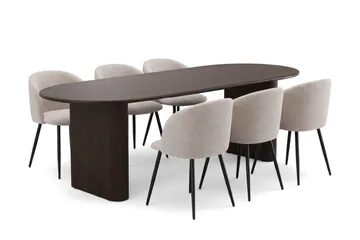 Noira Matgrupp 160-220 cm förlängningsbart med 6 Greya Mastolar - Rökt ek - Möbler - Bord & matgrupper - Matgrupper