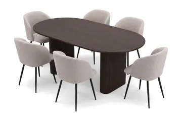 Noira Matgrupp 160-220 cm förlängningsbart med 6 Greya Mastolar - Rökt ek - Möbler - Bord & matgrupper - Matgrupper