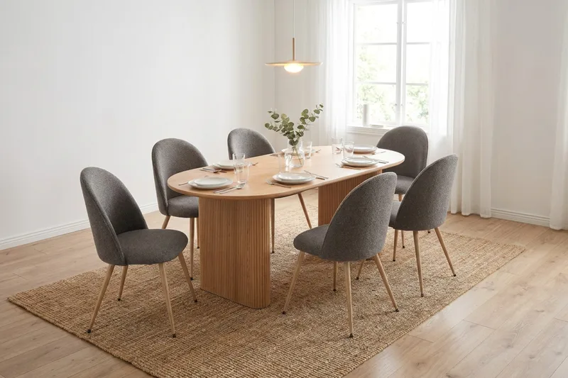 Noira Matgrupp 160-220 cm förlängningsbart med 6 Nibe Plus Mastolar - Ek - Möbler - Bord & matgrupper - Matgrupper