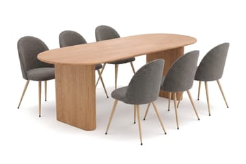 Noira Matgrupp 160-220 cm förlängningsbart med 6 Nibe Plus Mastolar - Ek - Möbler - Bord & matgrupper - Matgrupper