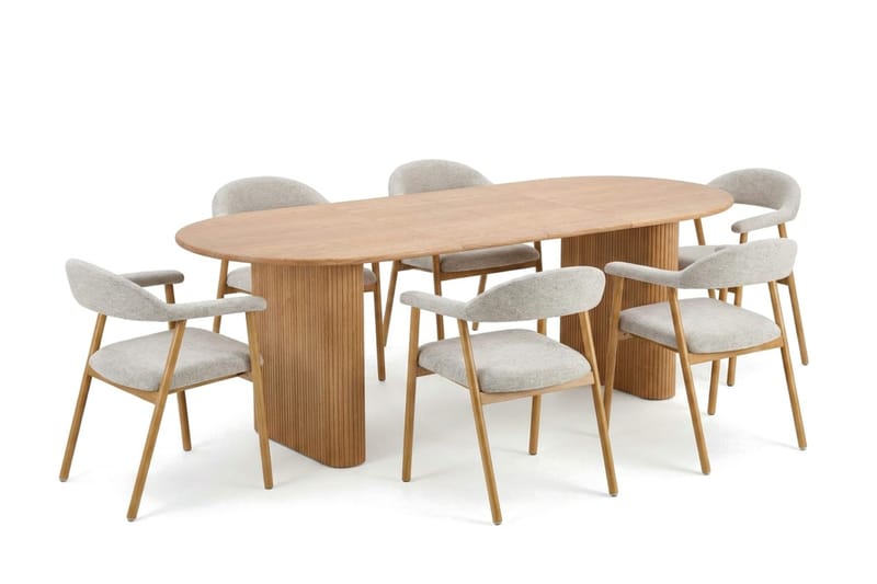 Noira Matgrupp 220-320 cm förlängningsbart i Ek med 6 Ronja Matstolar - Sand/Ek - Möbler - Bord & matgrupper - Matgrupper