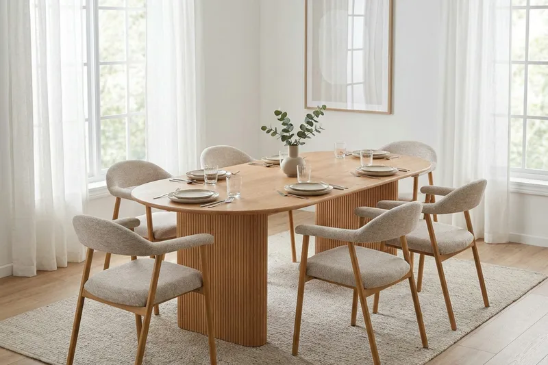 Noira Matgrupp 220-320 cm förlängningsbart i Ek med 6 Ronja Matstolar - Sand/Ek - Möbler - Bord & matgrupper - Matgrupper