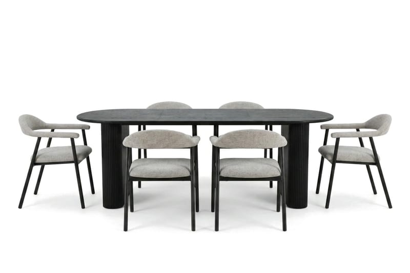 Noira Matgrupp 220-320 cm förlängningsbart i Svart med 6 Ronja Matstolar - Beige/Svart - Möbler - Bord & matgrupper - Matgrupper