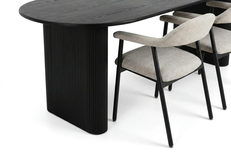 Noira Matgrupp 220-320 cm förlängningsbart i Svart med 6 Ronja Matstolar - Beige/Svart - Möbler - Bord & matgrupper - Matgrupper