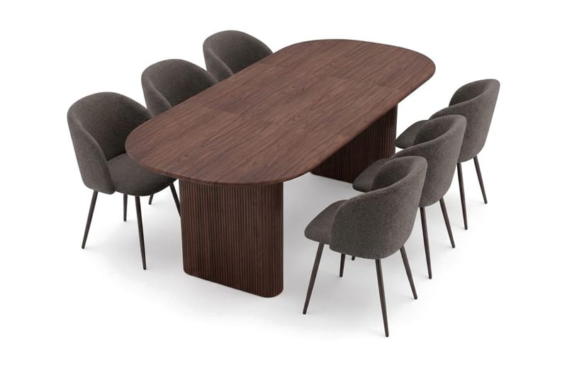 Noira Matgrupp 220-320 cm förlängningsbart med 6 Greya Mastolar - Valnöt - Möbler - Bord & matgrupper - Matgrupper