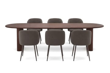 Noira Matgrupp 220-320 cm förlängningsbart med 6 Greya Mastolar - Valnöt - Möbler - Bord & matgrupper - Matgrupper