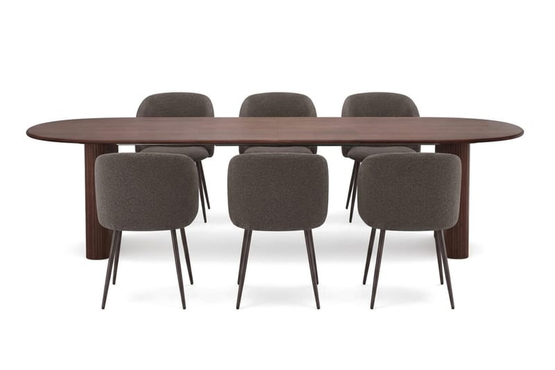 Noira Matgrupp 220-320 cm förlängningsbart med 6 Greya Mastolar - Valnöt - Möbler - Bord & matgrupper - Matgrupper