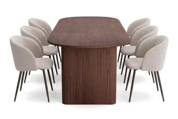 Noira Matgrupp 220-320 cm förlängningsbart med 6 Greya Mastolar - Valnöt - Möbler - Bord & matgrupper - Matgrupper