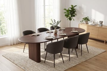 Noira Matgrupp 220-320 cm förlängningsbart med 6 Greya Mastolar - Valnöt - Möbler - Bord & matgrupper - Matgrupper