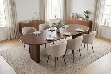 Noira Matgrupp 220-320 cm förlängningsbart med 6 Greya Mastolar - Valnöt - Möbler - Bord & matgrupper - Matgrupper