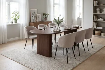 Noira Matgrupp 220-320 cm förlängningsbart med 6 Greya Mastolar - Valnöt - Möbler - Bord & matgrupper - Matgrupper