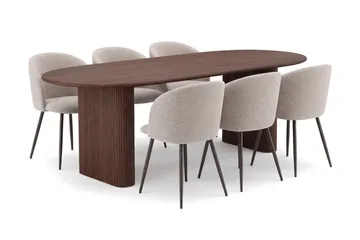 Noira Matgrupp 220-320 cm förlängningsbart med 6 Greya Mastolar - Valnöt - Möbler - Bord & matgrupper - Matgrupper