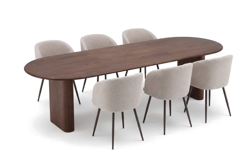 Noira Matgrupp 220-320 cm förlängningsbart med 6 Greya Mastolar - Valnöt - Möbler - Bord & matgrupper - Matgrupper