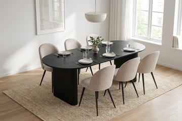 Noira Matgrupp 220-320 cm förlängningsbart med 6 Nibe Plus Mastolar - Svartlaserad ek - Möbler - Bord & matgrupper - Matgrupper