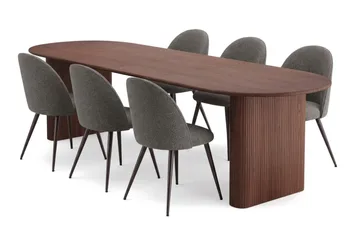 Noira Matgrupp 220-320 cm förlängningsbart med 6 Nibe Plus Mastolar - Valnöt - Möbler - Bord & matgrupper - Matgrupper