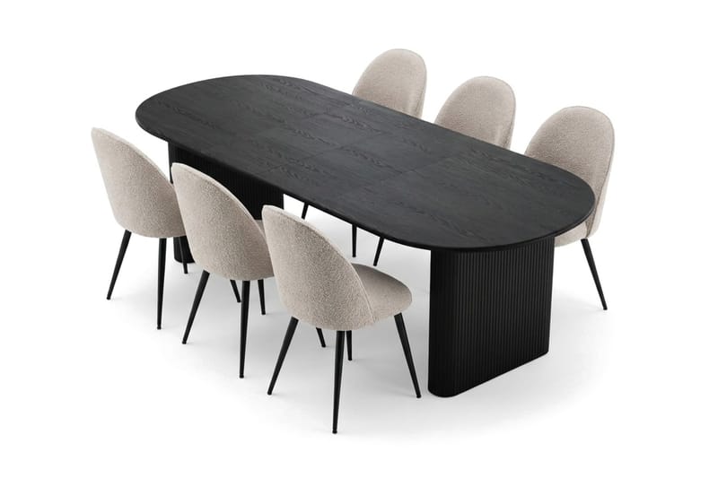 Noira Matgrupp 220-320 cm förlängningsbart med 6 Nibe Plus Mastolar - Svartlaserad ek - Möbler - Bord & matgrupper - Matgrupper