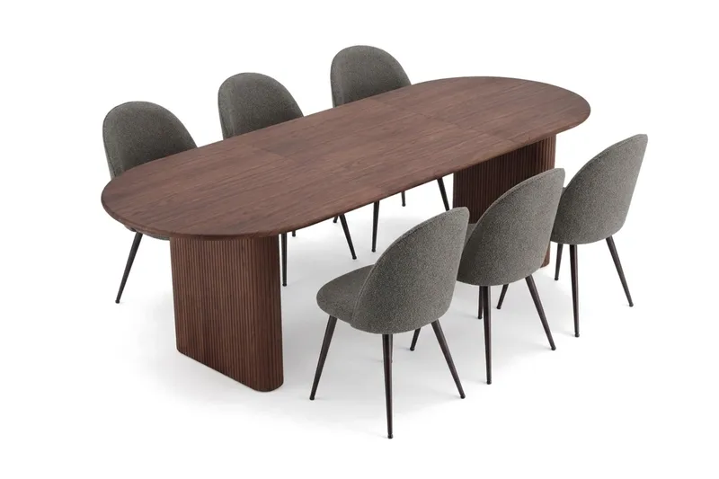 Noira Matgrupp 220-320 cm förlängningsbart med 6 Nibe Plus Mastolar - Valnöt - Möbler - Bord & matgrupper - Matgrupper