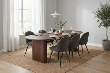 Noira Matgrupp 220-320 cm förlängningsbart med 6 Nibe Plus Mastolar - Valnöt - Möbler - Bord & matgrupper - Matgrupper