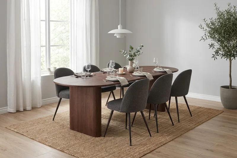 Noira Matgrupp 220-320 cm förlängningsbart med 6 Nibe Plus Mastolar - Valnöt - Möbler - Bord & matgrupper - Matgrupper