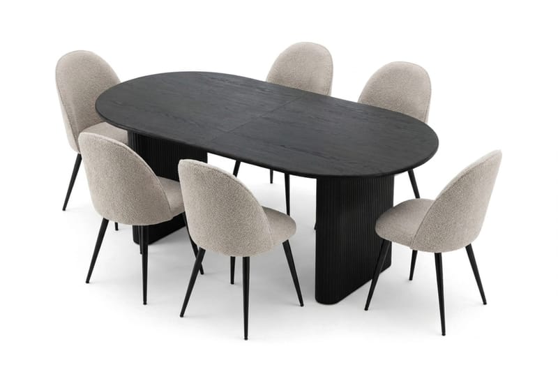 Noira Matgrupp 220-320 cm förlängningsbart med 6 Nibe Plus Mastolar - Svartlaserad ek - Möbler - Bord & matgrupper - Matgrupper