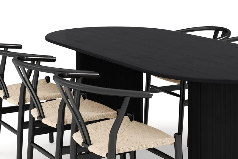 Noira Matgrupp 220 cm Massiv Ek med 6 Dastoori Matstol - 2220067-6,2206123-1 - Svart - Möbler - Bord & matgrupper - Matgrupper