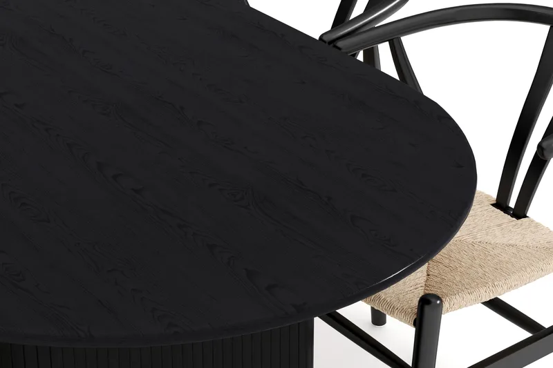 Noira Matgrupp 220 cm Massiv Ek med 6 Dastoori Matstol - 2220067-6,2206123-1 - Svart - Möbler - Bord & matgrupper - Matgrupper