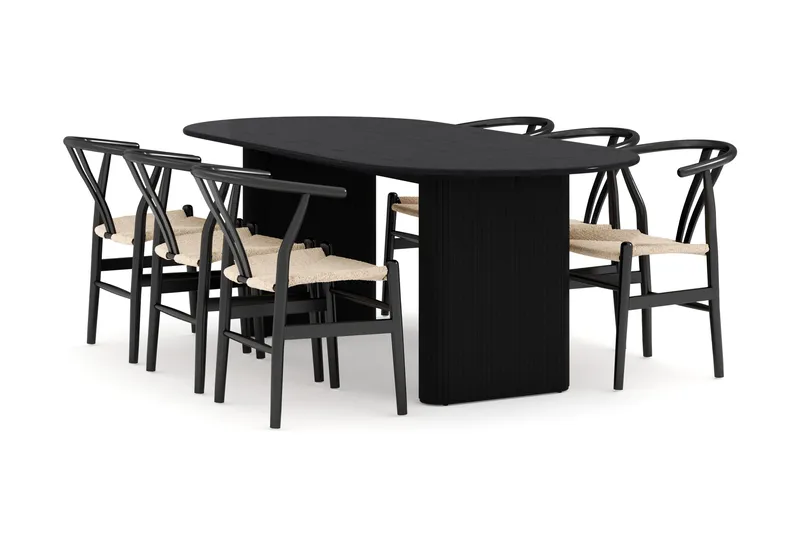 Noira Matgrupp 220 cm Massiv Ek med 6 Dastoori Matstol - 2220067-6,2206123-1 - Svart - Möbler - Bord & matgrupper - Matgrupper