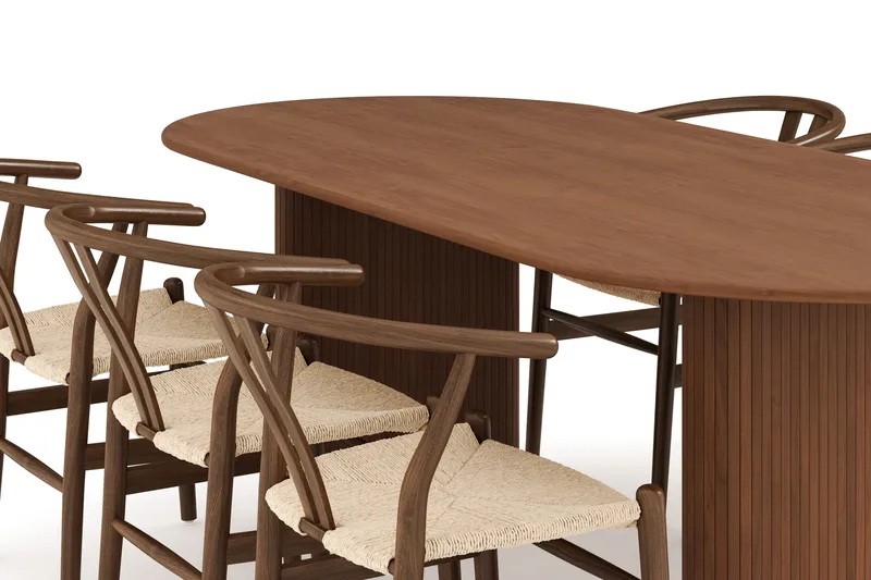 Noira Matgrupp 220 cm Massiv Valnöt med 6 Dastoori Matstolar - Ribbad / Natur / Mörkbrun / Brunt Trä - Möbler - Bord & matgrupper - Matgrupper