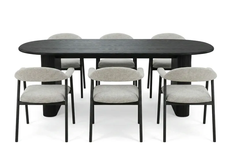 Noira Matgrupp 220 cm rektangulärt i Svart med 6 Ronja Matstolar - Beige/Svart - Möbler - Bord & matgrupper - Matgrupper
