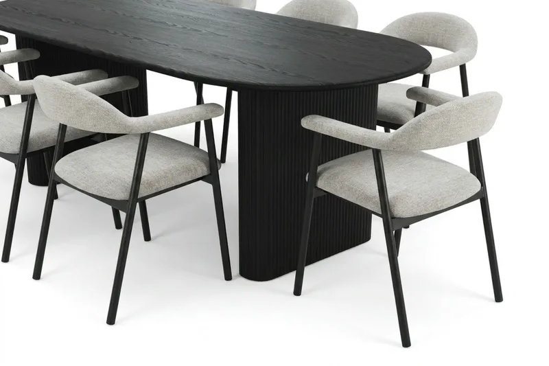 Noira Matgrupp 220 cm rektangulärt i Svart med 6 Ronja Matstolar - Beige/Svart - Möbler - Bord & matgrupper - Matgrupper