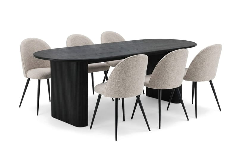 Noira Matgrupp 220 cm rektangulärt med 6 Nibe Plus Mastolar, Svartlaserad ek
