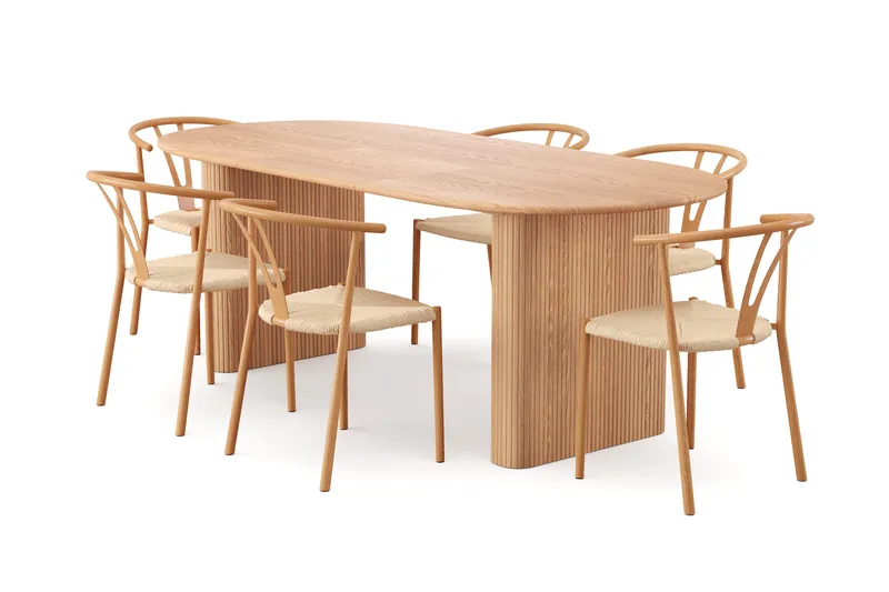 Noira Matgrupp förlängningsbart 160-220 cm Ek med 6 Elysia Matstolar, Ek