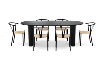 Noira Matgrupp förlängningsbart 160-220 cm Svart med 6 Elysia Matstolar - Svartlaserad ek - Möbler - Bord & matgrupper - Matgrupper