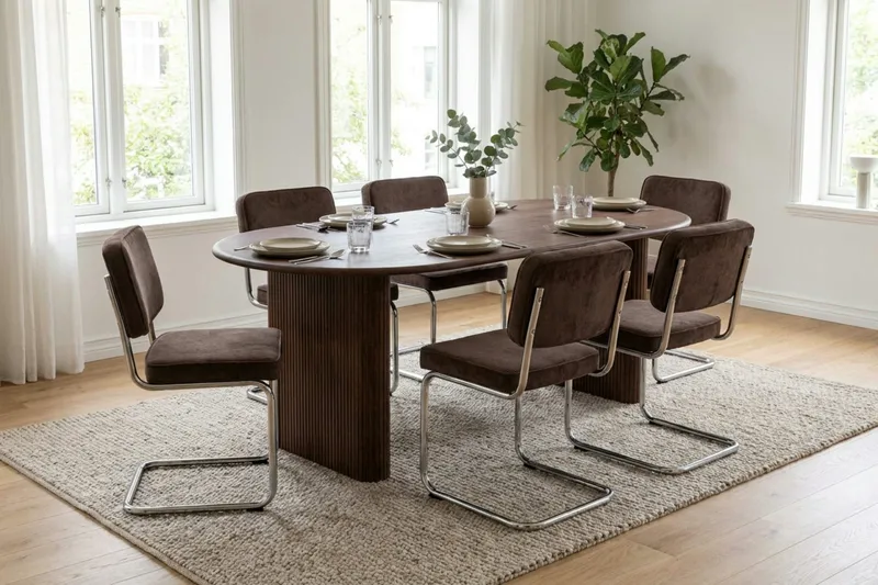 Noira Matgrupp förlängningsbart 160-220 cm Valnöt med 6 Milva Matstolar - Valnöt - Möbler - Bord & matgrupper - Matgrupper