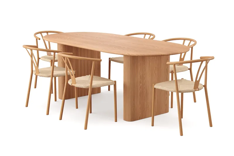 Noira Matgrupp förlängningsbart 220-320 cm Ek med 6 Elysia Matstolar, Ek