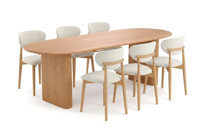 Noira Matgrupp förlängningsbart 220-320 cm Ek med 6 Molly Matstolar, Ek