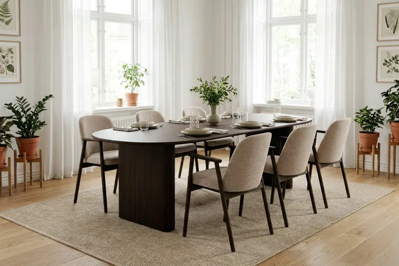 Noira Matgrupp förlängningsbart 220-320 cm Rökt Ek med 8 Reciclar Matstolar - Rökt ek - Möbler - Bord & matgrupper - Matgrupper